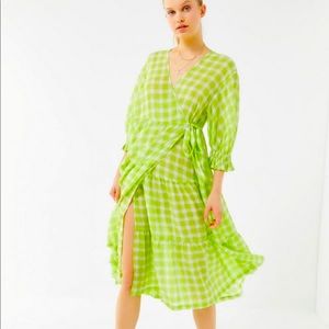 Urban Outfitters green plaid wrap dress, size M. Worn a couple times.
